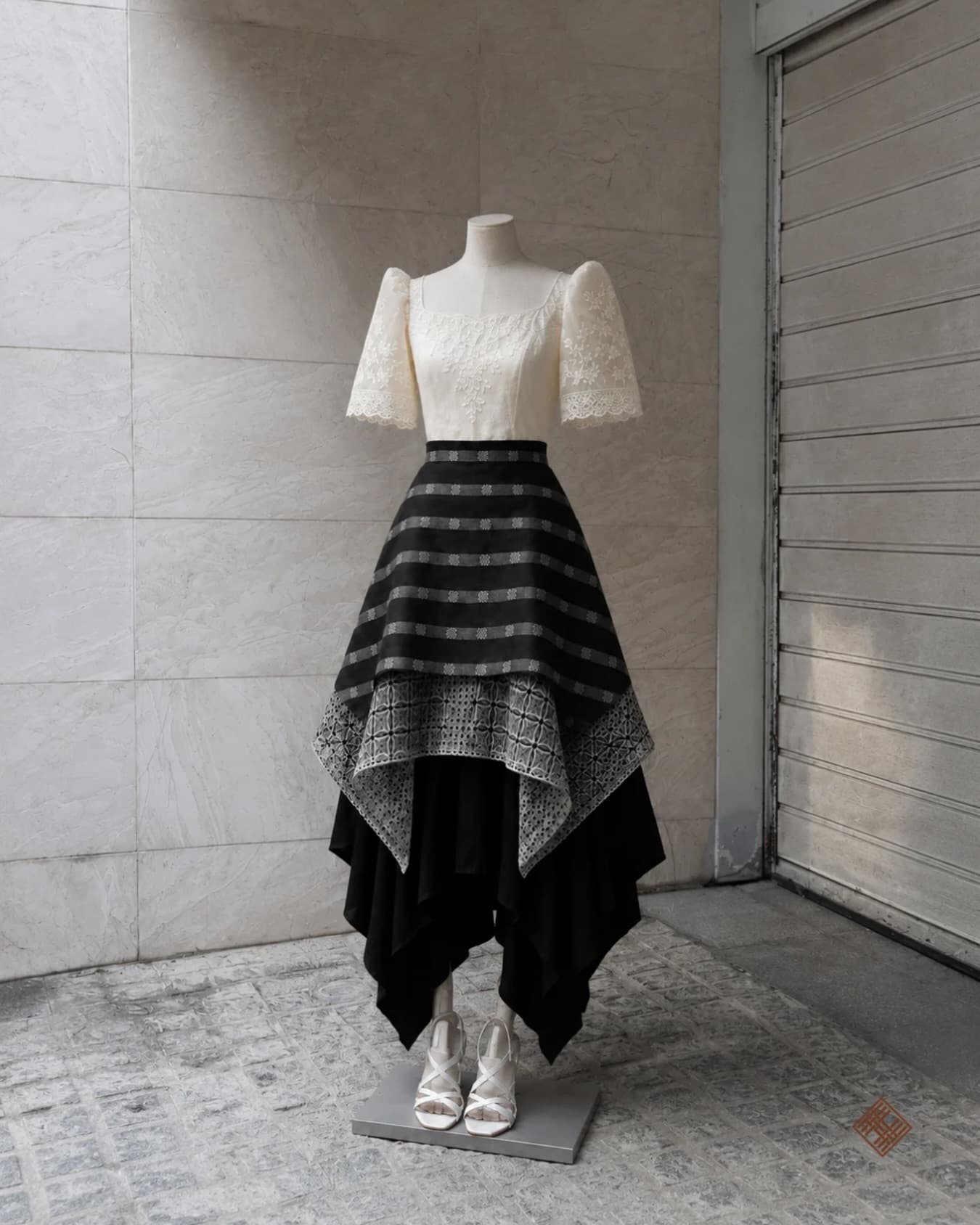 Kalinga Weave Layered Asymmetric Skirt (Black) - Pre Order