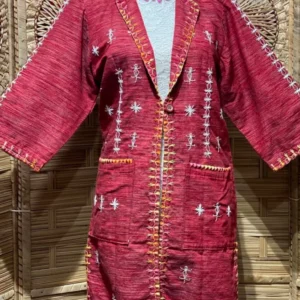 Abra Embroidery Sleeve Collared Long Vest