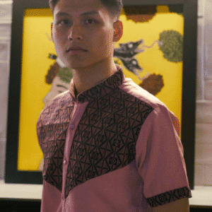 Yakan Pink & Black Polo Shirt with Weave Sleeve Accents