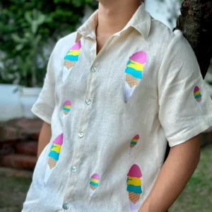Sorbetes Embroidered Button-Down Cream Shirt – Filipino Ice Cream Shirt