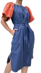 Hayahay Off-Shoulder Dress with Handwoven Yakan Sleeves